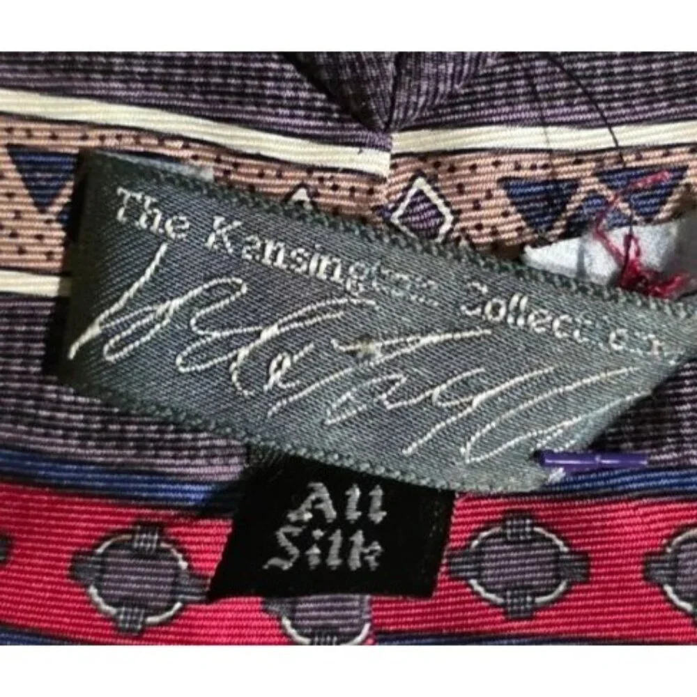 Vintage Necktie Lord & Taylor Kensington Collection Silk Red/Blue Geometric‎